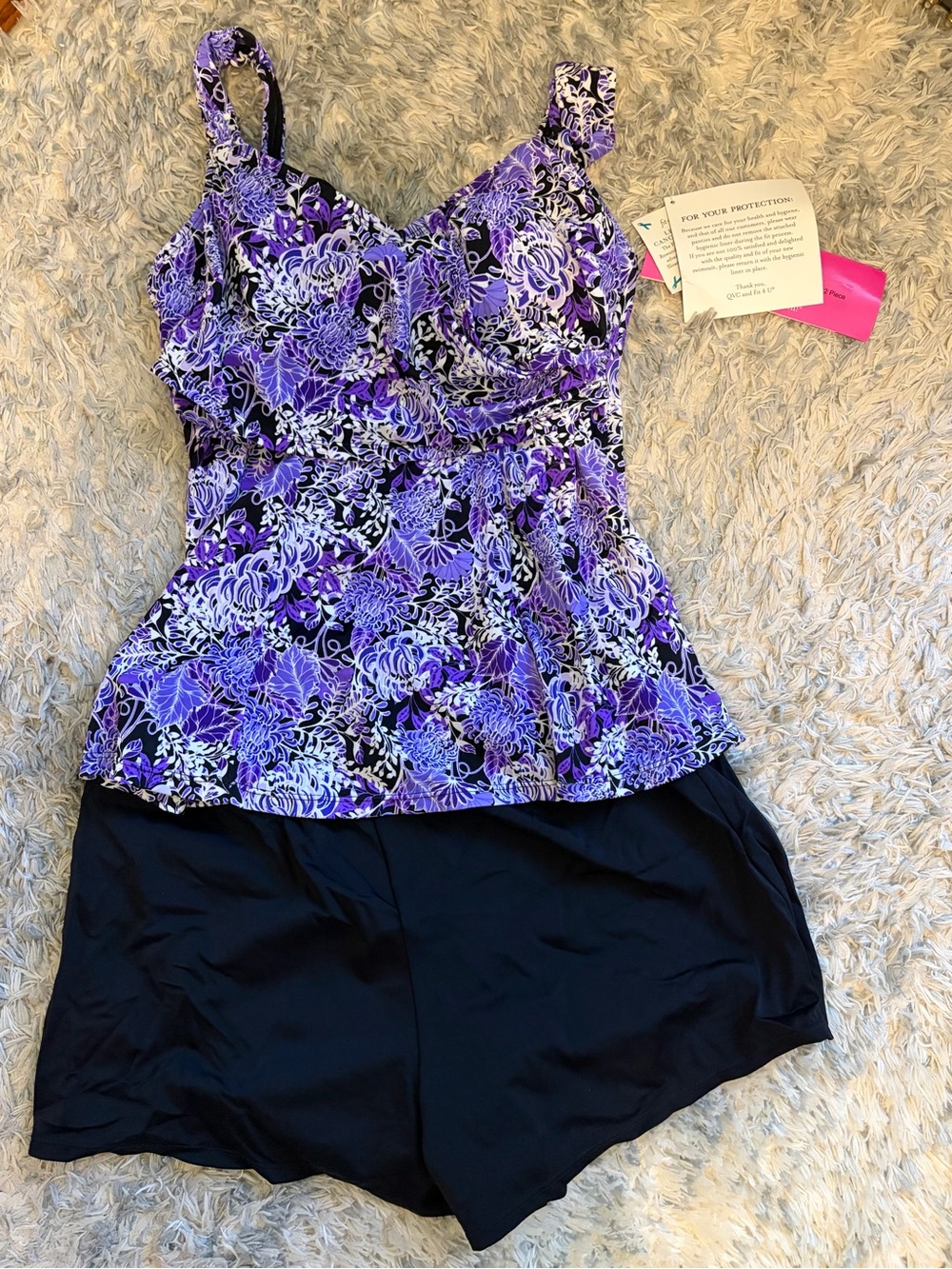 Fit 4U Women’s Purple Floral Tankini Top & Black Swim Shorts